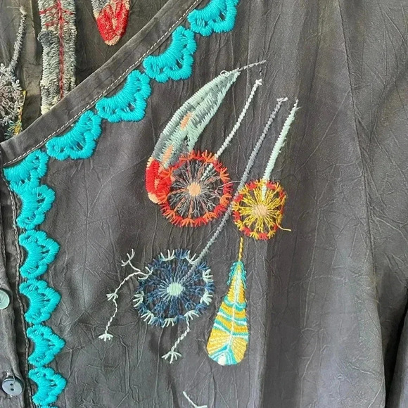 Size Small Johnny Was Dream Catcher Silky Embroidered Tunic 3/4 Sleeve - Picture 4 of 9